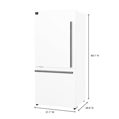 Forno Milano Espresso 31-Inch White Bottom Freezer Refrigerator, 17.2 Cu. Ft., Energy-Efficient, No Frost, Built-In Ice Maker