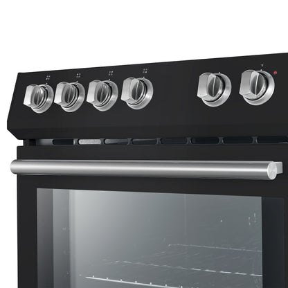 FORNO Premium 3-Piece Kitchen Bundle - Leonardo Espresso 30" Black Range, 30" Black Range Hood, 31" Black Refrigerator - FBDL-001-02CA