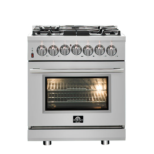 Forno Massimo 30-Inch Freestanding Dual Fuel Range, 4 Burners, Double Convection Ovens