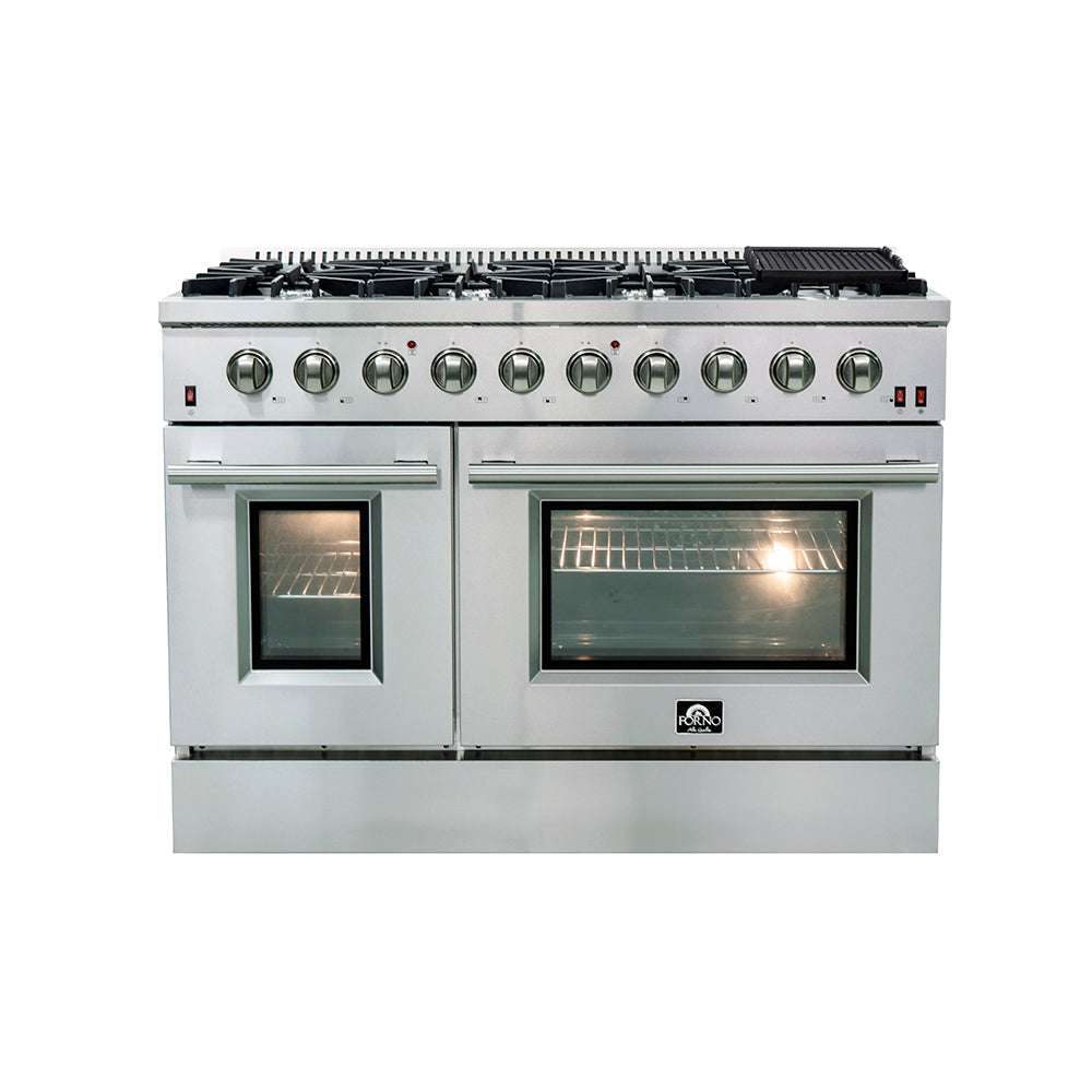 Forno Galiano 48-Inch Freestanding Gas Range, Stainless Steel, 8 Burners, 107,000 BTU, Griddle, Double Ovens, Energy Efficient