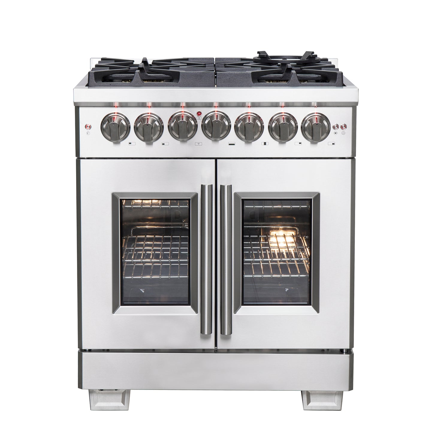 Forno Capriasca 30-Inch Freestanding French Door Dual Fuel Range, 4 Burners, True Convection Oven