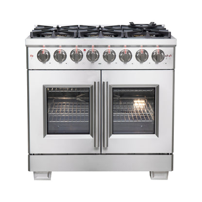 Forno Capriasca 36-Inch Freestanding French Door Dual Fuel Range, 6 Burners, True Convection Oven