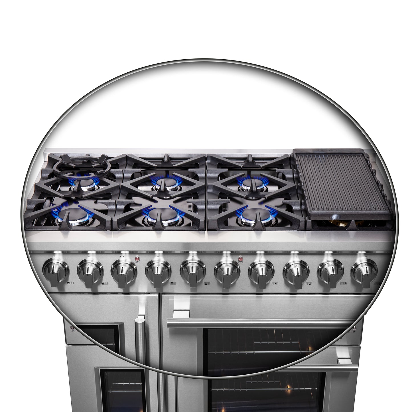 Forno Massimo 48-Inch Freestanding French Door Gas Range, 8 Burners, Convection Oven, Energy Efficient
