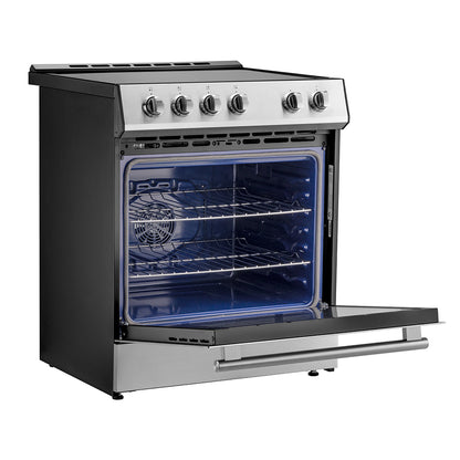 Forno Leonardo Espresso 30-Inch Slide-In Stainless Steel Induction Range, Convection Oven, 5 Cooking Zones