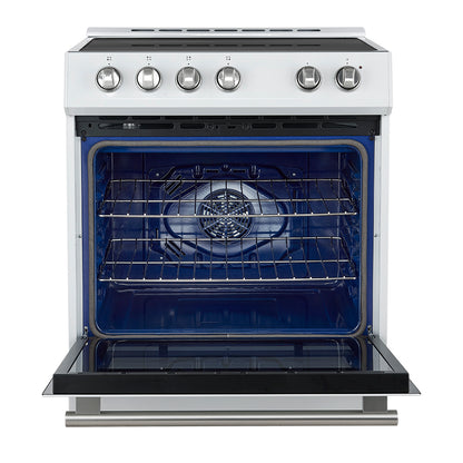 Forno Leonardo Espresso 30-Inch Slide-In White Induction Range, Convection Oven, 5 Cooking Zones, Touch Control Panel