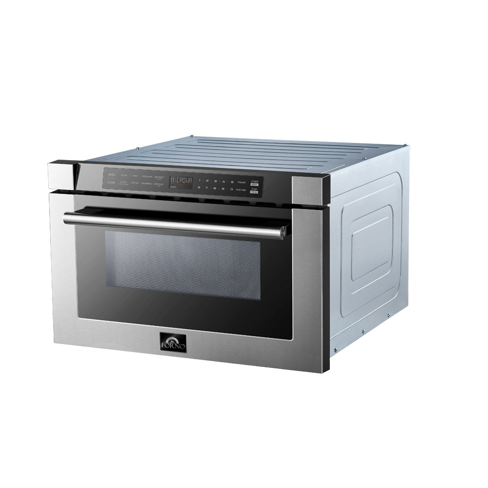 Forno Capoliveri 24-Inch Microwave Drawer, Stainless Steel, 1.2 cu.ft, 1500 Watts, Built-In, Touch Control LCD Display, Auto-Touch Open/Close, 11 Power Levels, Sensor Cooking