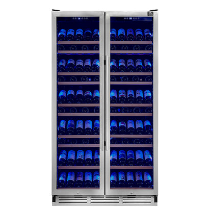 Forno Vernazza 40-Inch Side-by-Side Dual Zone Wine Cellar, 25.07 cu.ft Capacity, Stainless Steel, Temperature Control, UV-Protected Glass Door, Wooden Shelves