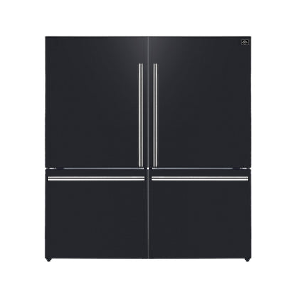 Forno Milano 2-Piece 62-Inch Freestanding Dual Bottom Freezer Refrigerator in Black – 34.4 cu.ft, Touch Control, Ice Maker