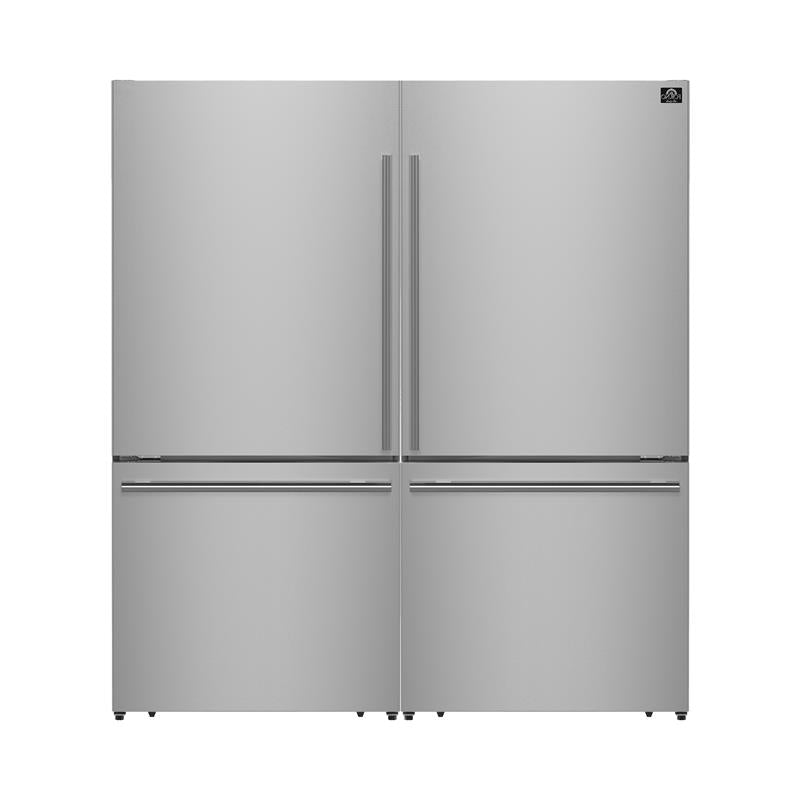 Forno Milano 2-Piece 62-Inch Freestanding Dual Bottom Freezer Refrigerator, Stainless Steel – 34.4 cu.ft, Touch Control, Ice Maker