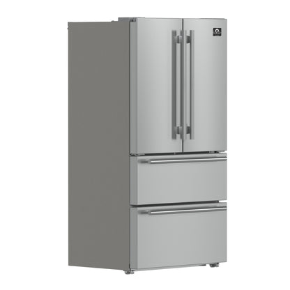 Forno Moena 36-Inch French Door Refrigerator, 19.2 cu.ft, Counter Depth, Ice Maker, Stainless Steel Interior Panel, ENERGY STAR Certified