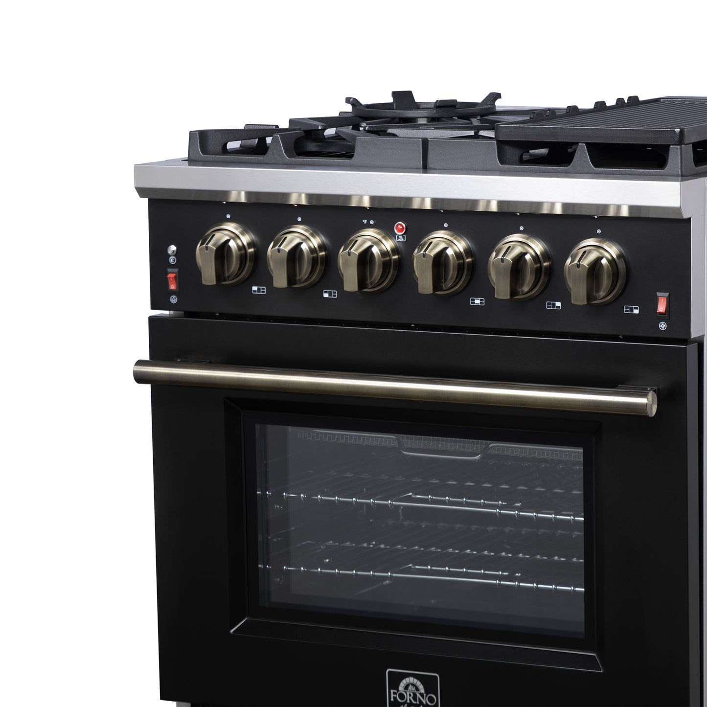 Forno Massimo 30-Inch Black Freestanding Gas Range, 4 Burners, True Convection Oven