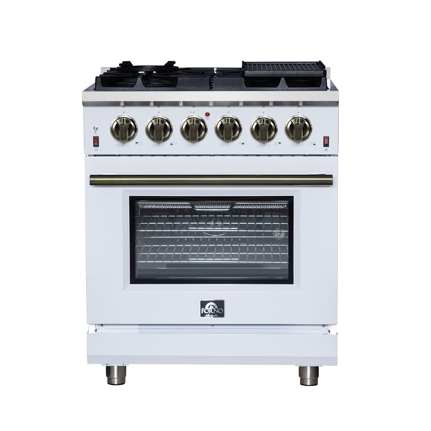 Forno Massimo 30-Inch White Freestanding Gas Range, 4 Burners, True Convection Oven