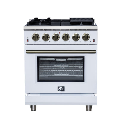 Forno Massimo 30-Inch White Freestanding Gas Range, 4 Burners, True Convection Oven