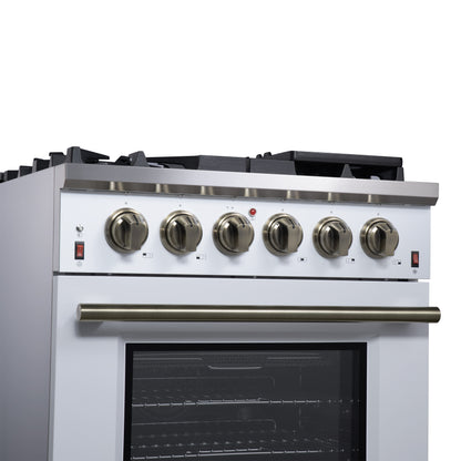 Forno Massimo 30-Inch White Freestanding Gas Range, 4 Burners, True Convection Oven