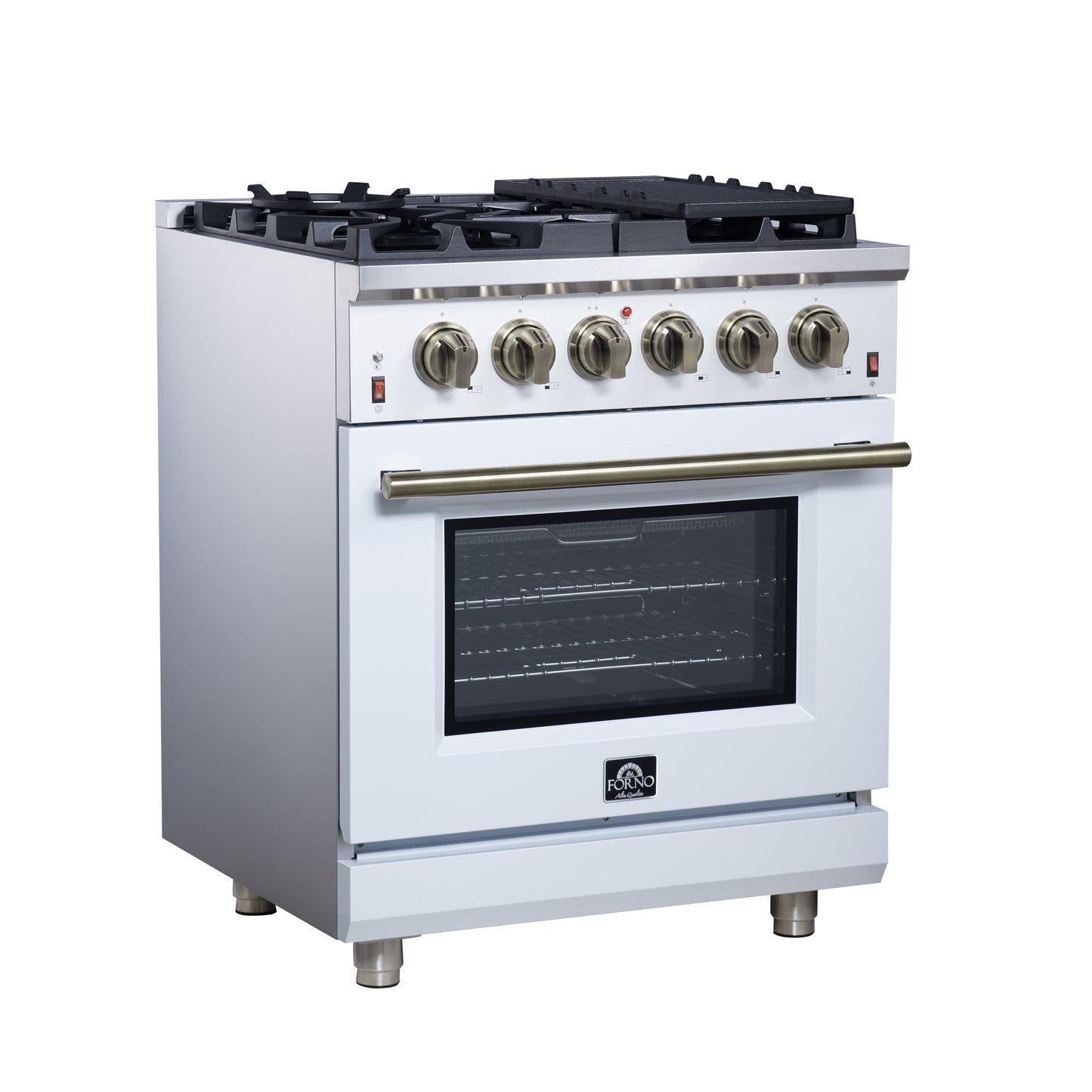 Forno Massimo 30-Inch White Freestanding Gas Range, 4 Burners, True Convection Oven