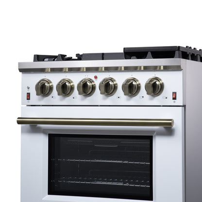 Forno Massimo 30-Inch White Freestanding Gas Range, 4 Burners, True Convection Oven