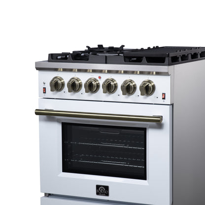 Forno Massimo 30-Inch White Freestanding Gas Range, 4 Burners, True Convection Oven