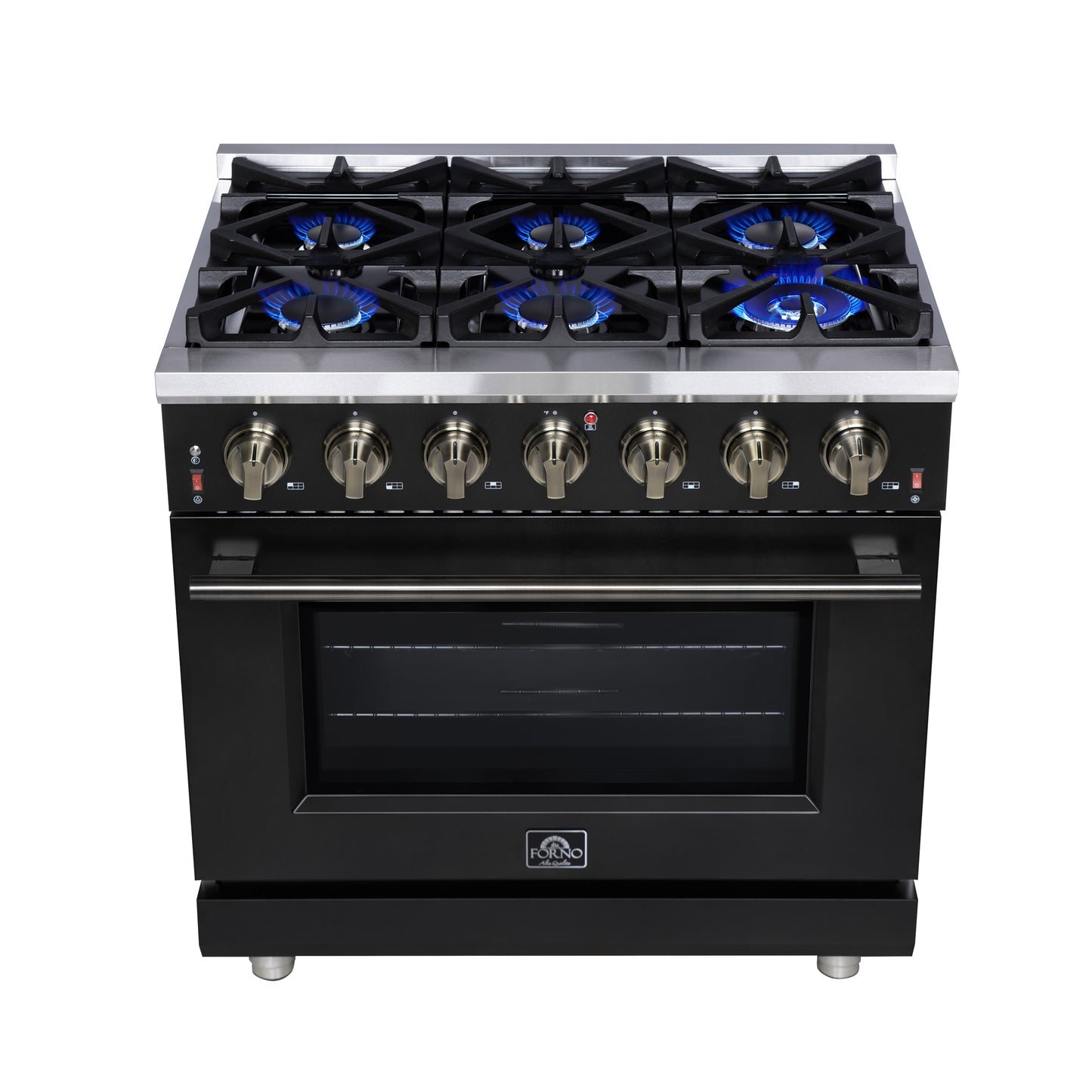 Forno Massimo 36-Inch Black Freestanding Gas Range, 6 Sealed Burners, Convection Oven, Energy Efficient