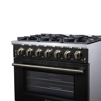 Forno Massimo 36-Inch Black Freestanding Gas Range, 6 Sealed Burners, Convection Oven, Energy Efficient