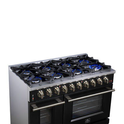 Forno Massimo 48-Inch Black Freestanding Gas Range, 8 Burners, True Convection Oven