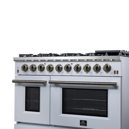 Forno Massimo 48-Inch White Freestanding Gas Range, 8 Burners, True Convection Oven