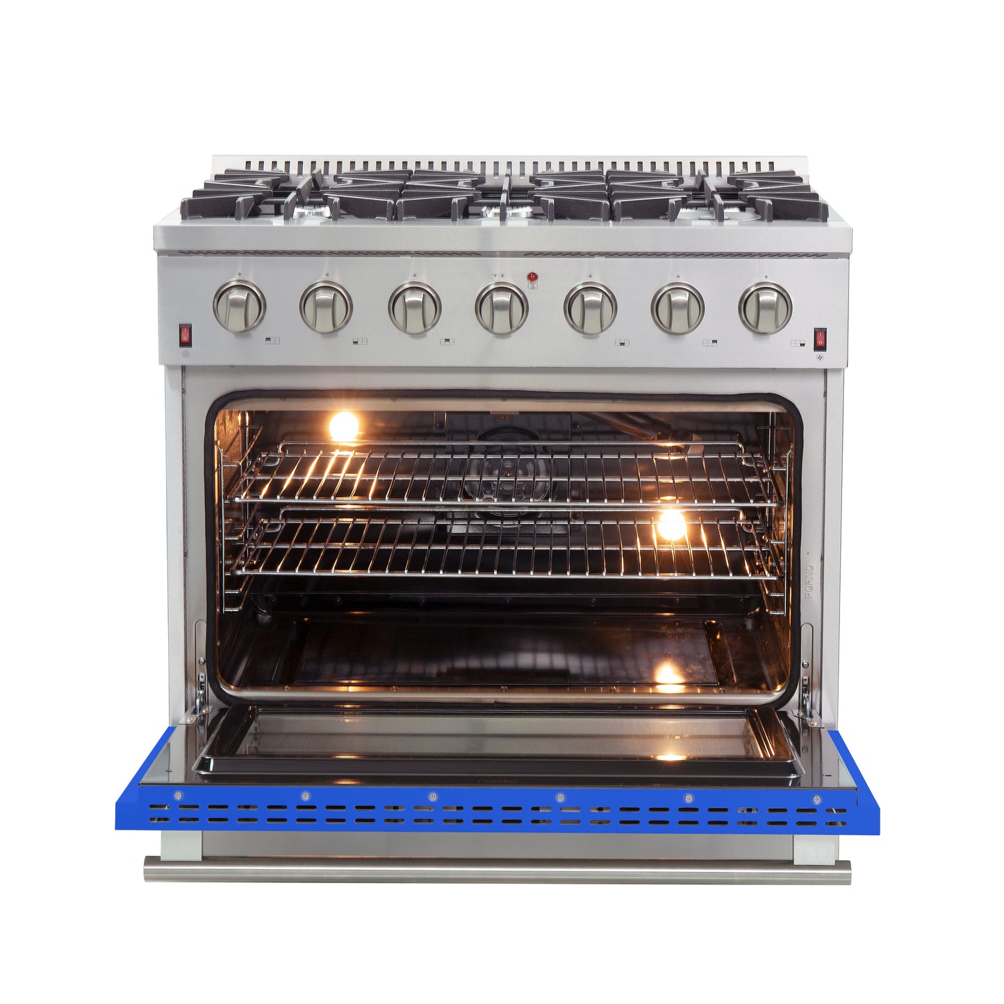 Forno Galiano 36-Inch Freestanding Gas Range, Stainless Steel, 6 Burners, Energy Efficient, Blue Door