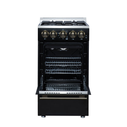 Forno Lamazze 20 Inch Freestanding Gas Range in Black, Compact Design