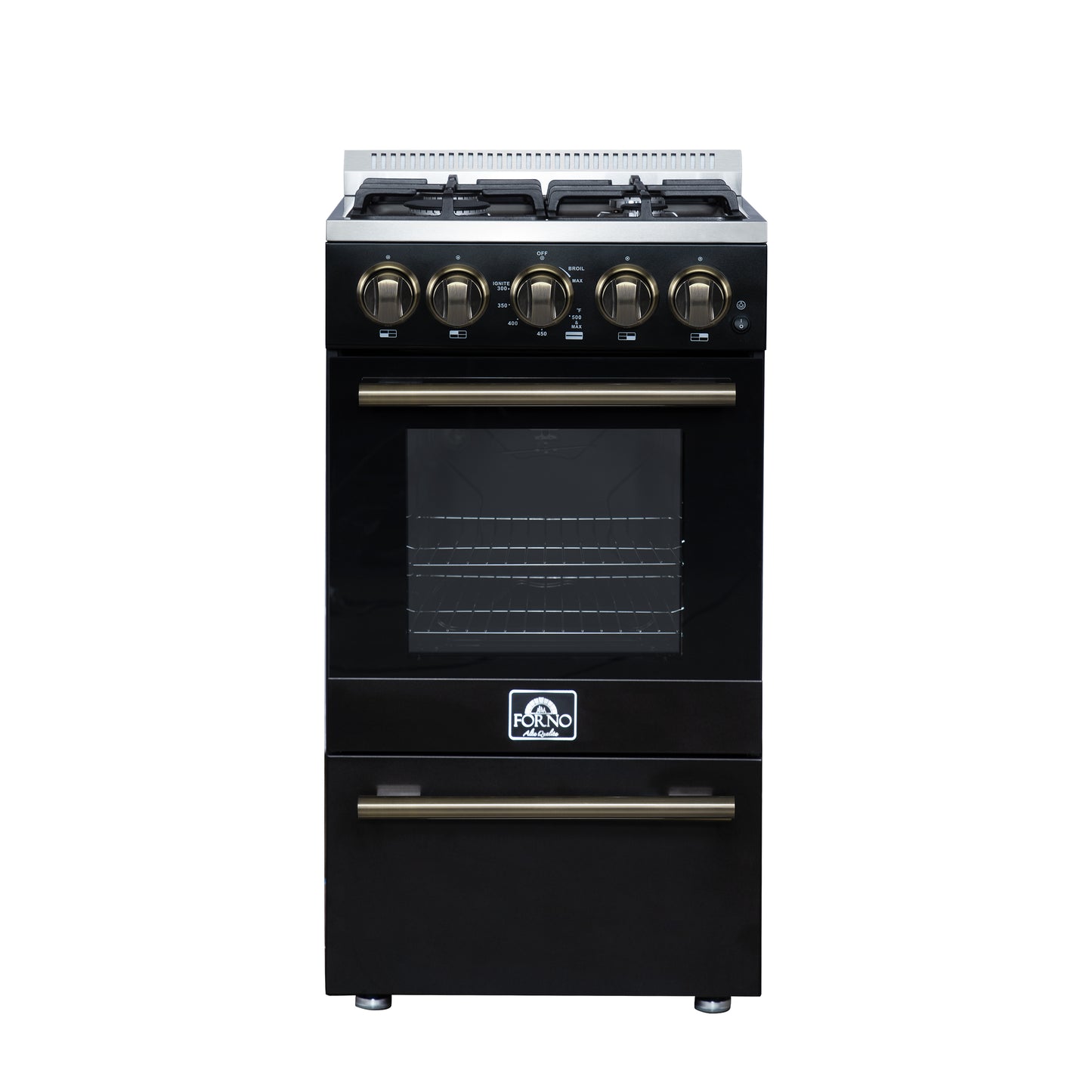 Forno Lamazze 20 Inch Freestanding Gas Range in Black, Compact Design