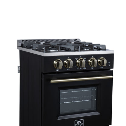 Forno Breno 24 Inch Freestanding Gas Range in Black with Antique Brass, Plug Included, Energy Efficient