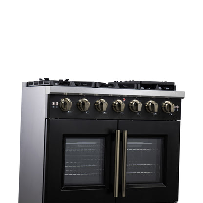 Forno Capriasca 36-Inch Black Freestanding French Door Gas Range, 6 Burners, Convection Oven, Energy Efficient