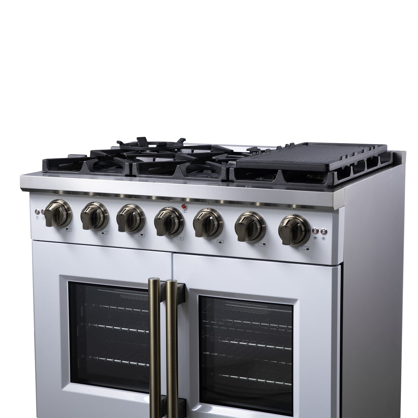 Forno Capriasca 36-Inch White Freestanding French Door Gas Range, 6 Burners, Convection Oven, Energy Efficient