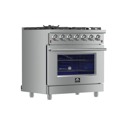 Forno Massimo 36-Inch Freestanding Gas Range, 6 Sealed Burners, Convection Oven, Energy Efficient