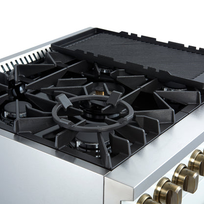 Giovanni 30-inch Gas Range White & Antique Brass Design, 5 Burners 67,000 BTU, 4.32 cu.ft. Convection Oven