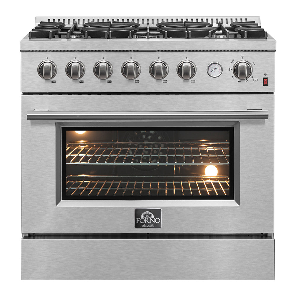 FORNO Premium 3-Piece Kitchen Bundle - 36" Gas Range, French Door Refrigerator, Built-In Dishwasher, Stainless Steel - FBDL-009-01CAUS