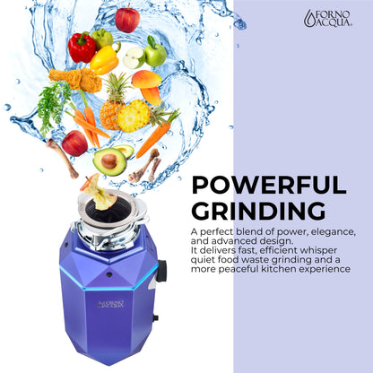 FORNO ACQUA BrightDIAMOND Amethyst 1HP Super Quiet Garbage Disposal Corded with Motion Sensor Cabinet Light & Pre-Wired Air Switch