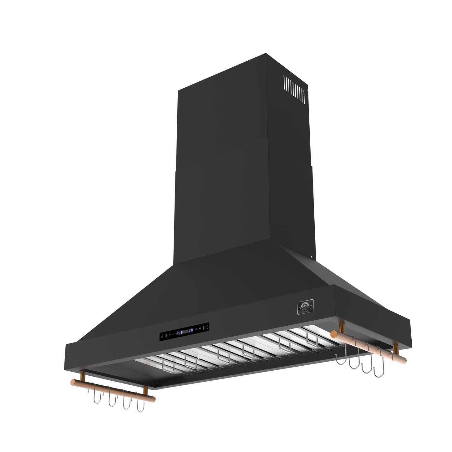 Forno Venezia 48 Inch Wall-Mounted Range Hood in Black with Antique Brass Accessories, Touch Controls and Baffle Filters