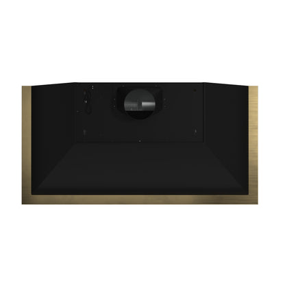 Forno Vittorio 48-Inch Wall Mount Range Hood, Black with Antique Brass Trim, 600 CFM Airflow, Dishwasher-Safe Baffle Filters, Remote Control, 3-Speed Fan, Bright LED Lighting.