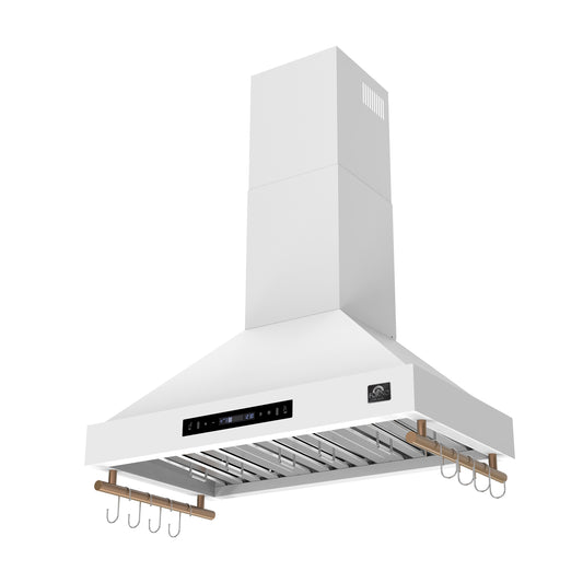 Forno Venezia 36 Inch Wall-Mounted Range Hood in White with Touch Controls and Baffle Filters