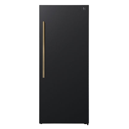 Forno Maderno 28-Inch Convertible Freezer/Refrigerator in Black with Antique Brass Handle, 13.6 cu.ft. Right Swing