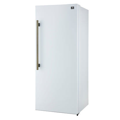 Forno Maderno 28-Inch Convertible Freezer/Refrigerator in White with Antique Brass Handle, 13.6 cu.ft. Right Swing