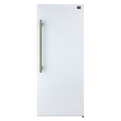 Forno Maderno 28-Inch Convertible Freezer/Refrigerator in White with Antique Brass Handle, 13.6 cu.ft. Right Swing