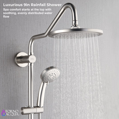 Forno Acqua AcquaSPA Retrofit Shower, Overhead Rainfall Shower, Handheld Shower Head, Body Jets, 6 Way Diverter, Brushed Nickel Finish, 2.5 GPM Flow Rate