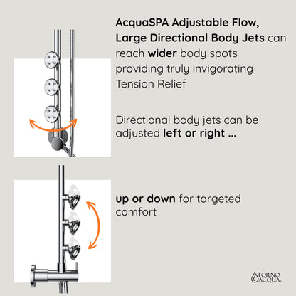 Forno Acqua AcquaSPA Retrofit Shower, Overhead Rainfall, 8 Inch Shower Head, Handheld Shower Head, Body Jets, 6 Way Diverter, Brushed Nickel Finish, 1.8 GPM Flow Rate