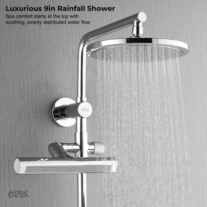 Forno Acqua AcquaFALL Shower, Polished Stainless Steel Finish, Overhead Rainfall Shower, Handheld Shower Head, Body Jets, 2.5 GPM Flow Rate
