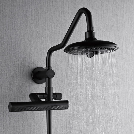 Forno Acqua AcquaFALL Shower, Matte Black Finish, Overhead Rainfall Shower, 7 Way Diverter, Handheld Shower Head, Body Jets, 2.5 GPM Flow Rate