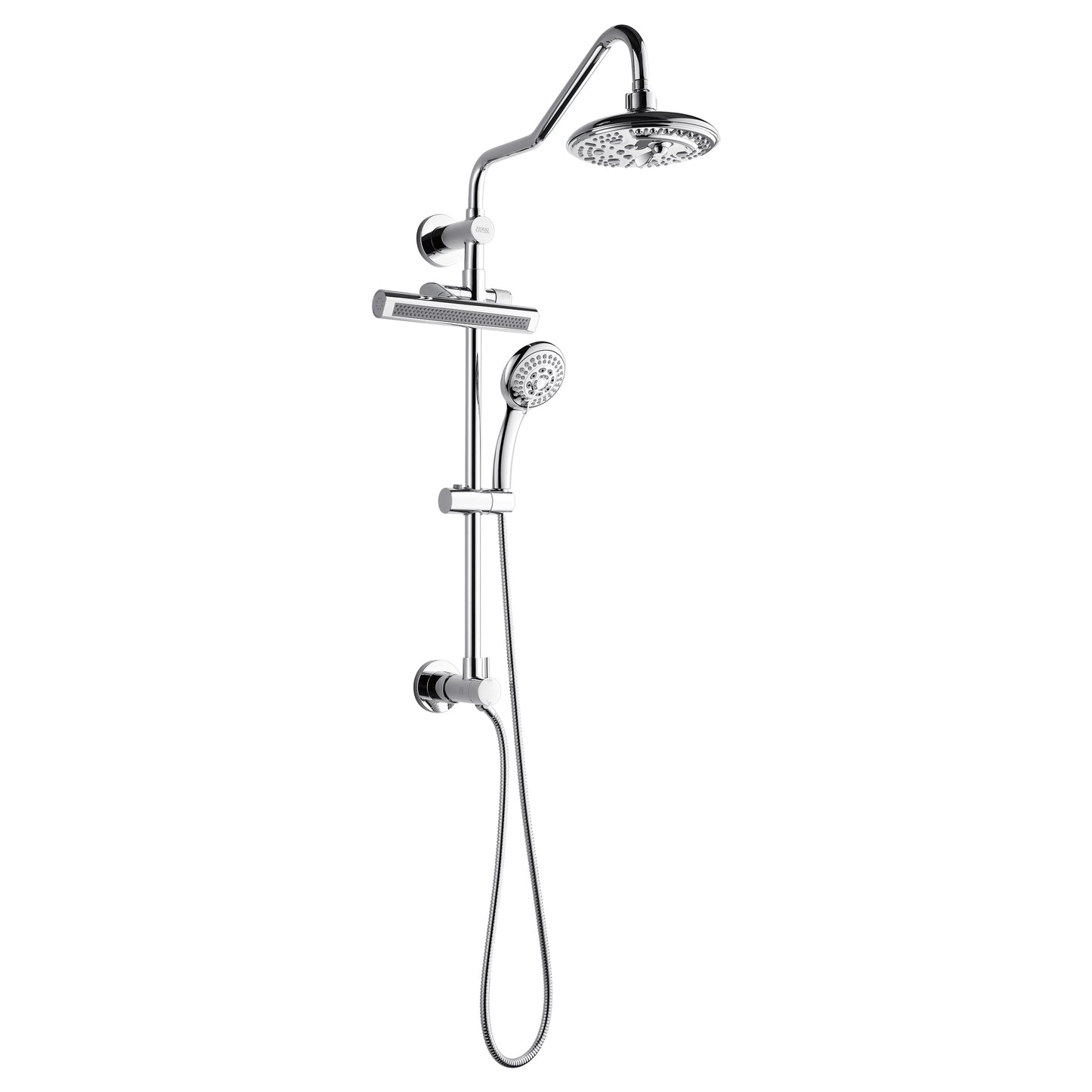 Forno Acqua AcquaFALL Shower, Polished Stainless Steel Finish, Overhead Rainfall Shower, 7 Way Diverter, Handheld Shower Head, Body Jets, 1.8 GPM Flow Rate
