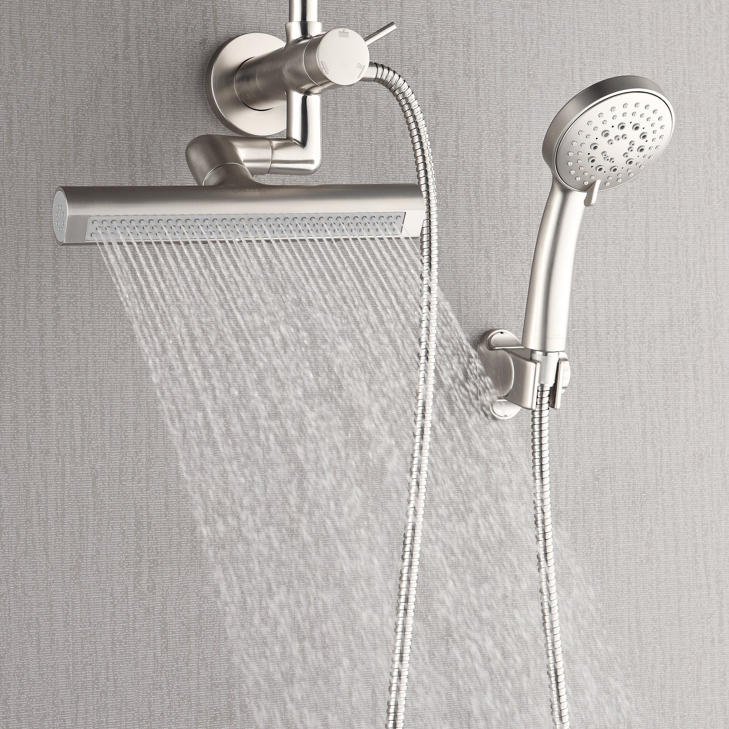 Forno Acqua AcquaFALL Mini Shower Head, Brushed Nickel Finish, Overhead Rainfall Shower, 7 Way Diverter, Handheld Shower Head, Body Jets, 2.5 GPM Flow Rate