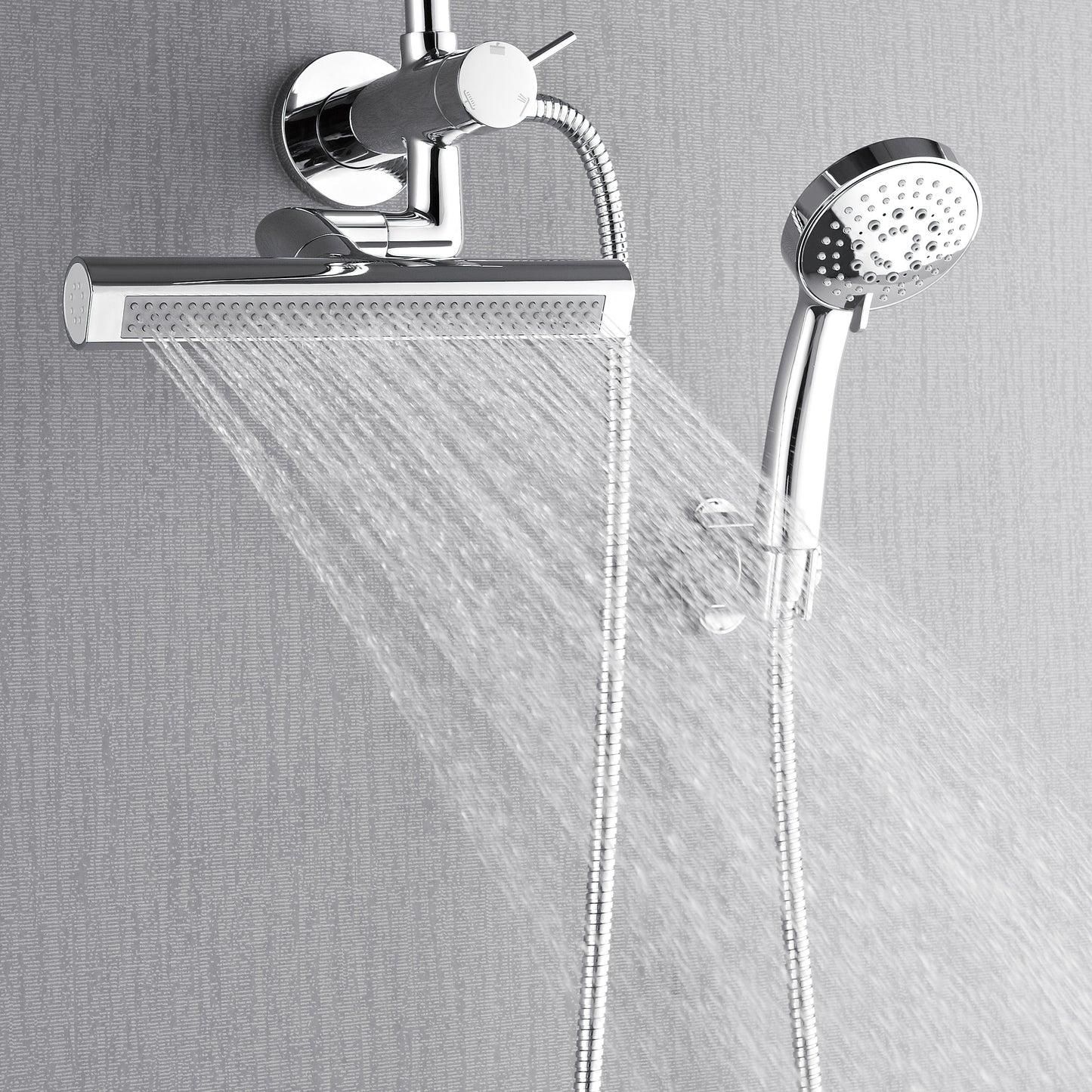 Forno Acqua AcquaFALL Mini Shower Head, Polished Stainless Steel Finish, Overhead Rainfall Shower, 7 Way Diverter, Handheld Shower Head, Body Jets, 1.8 GPM Flow Rate