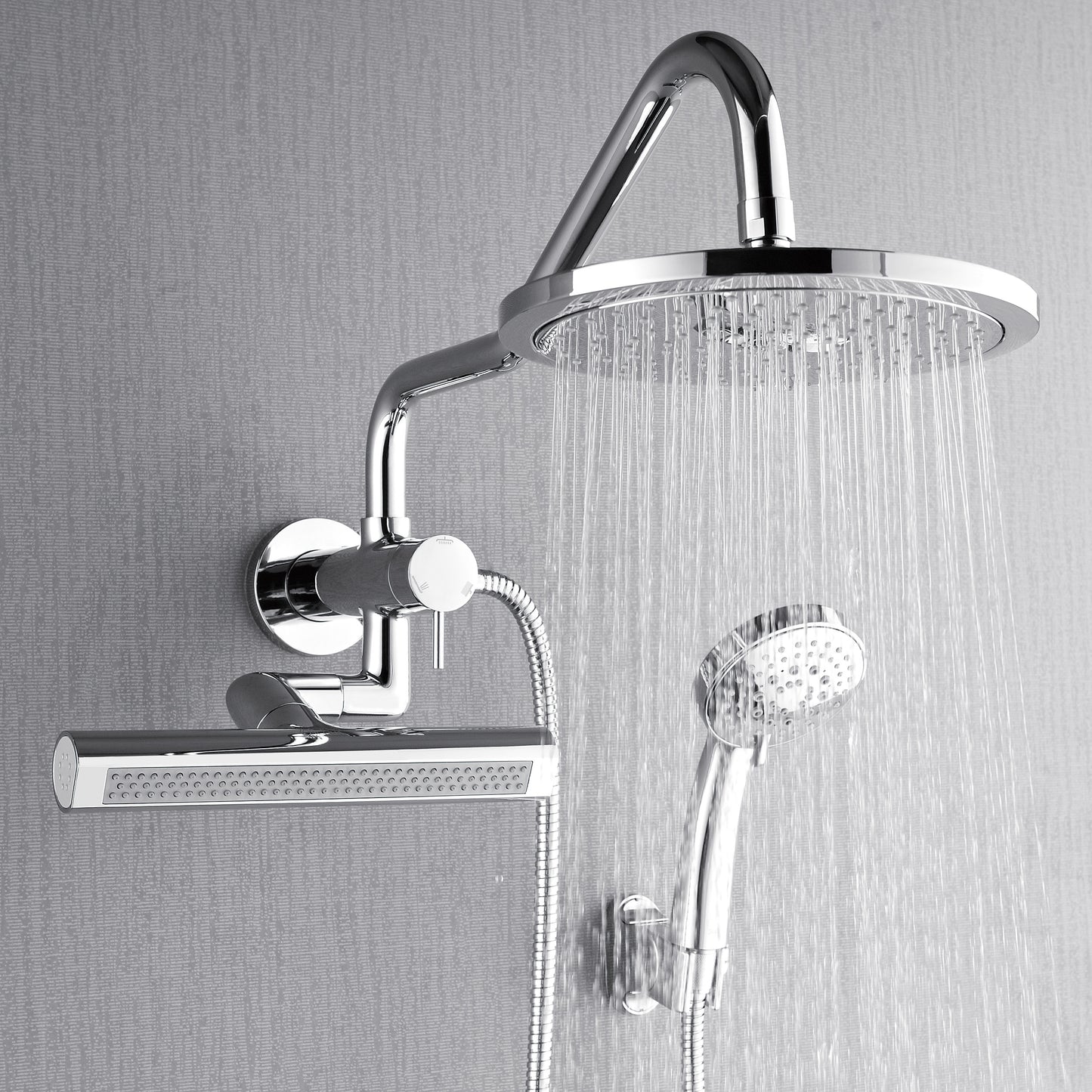 Forno Acqua AcquaFALL Mini Shower Head, Polished Stainless Steel Finish, Overhead Rainfall Shower, 7 Way Diverter, Handheld Shower Head, Body Jets, 1.8 GPM Flow Rate