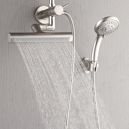 Forno Acqua AcquaFALL Mini 8 Inch Shower Head, Brushed Nickel Finish, Overhead Rainfall Shower, Handheld Shower Head, Body Jets, 2.5 GPM Flow Rate